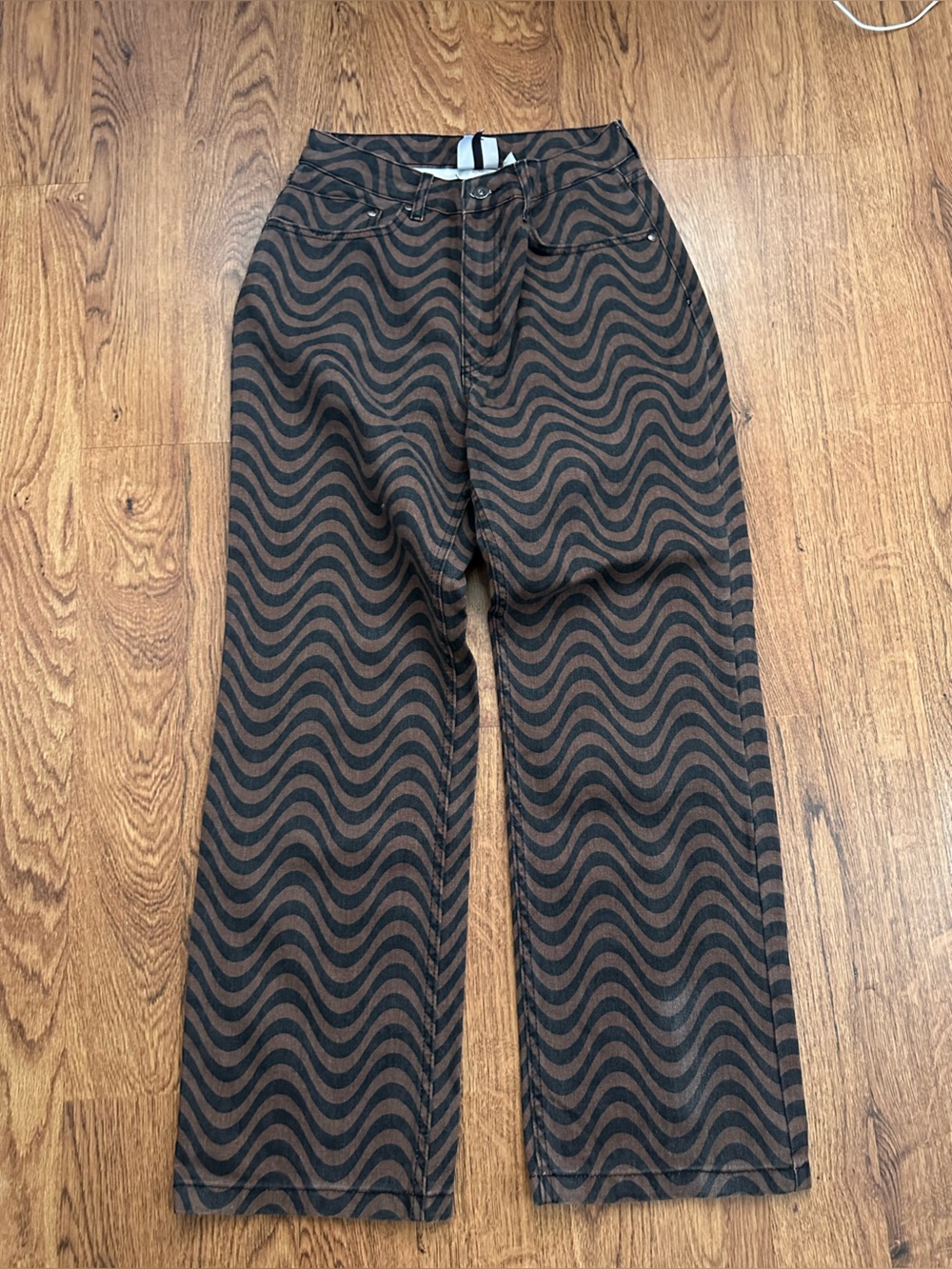 Ragged Wave-Pattern Brown Black jeans denim size 28 straight FLAWS high rise